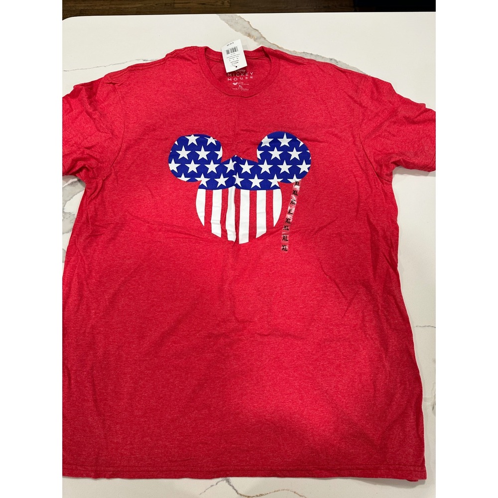 Disney Mickey Mouse Mens XL Red Patriotic American Flag Graphic T-Shirt NWT